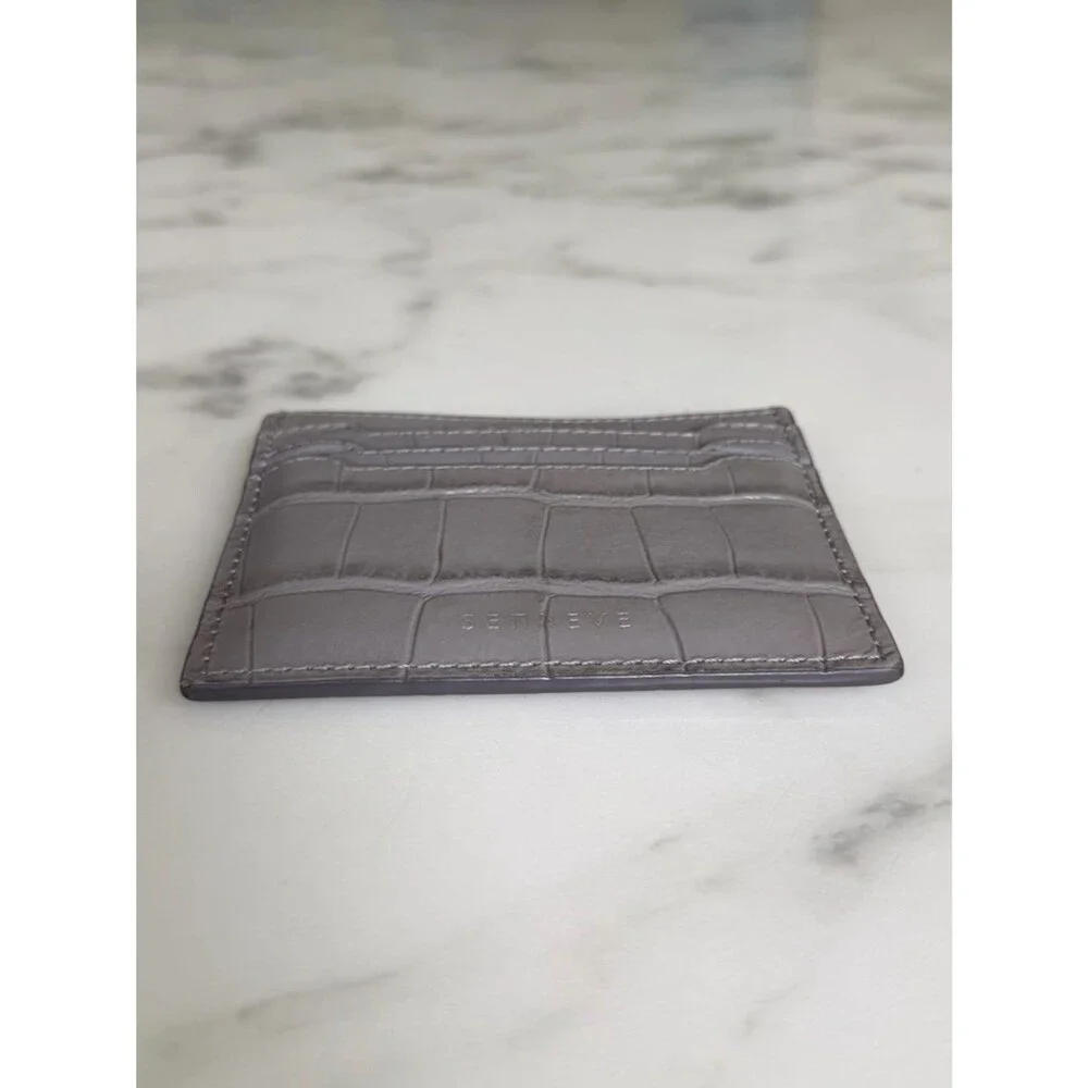 Senreve Carte Folio Dragon Croc Embossed Leather Card Holder Storm Gray